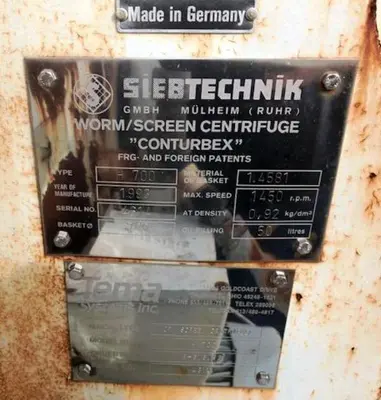 Siebtechnik Tema H-700 Conturbex centrifuge, 316L SS.