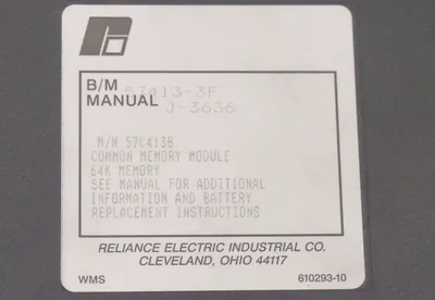 RELIANCE ELECTRIC 57413-3F COMMON MEMORY MODULE 64K, J-3636, 57C413B
