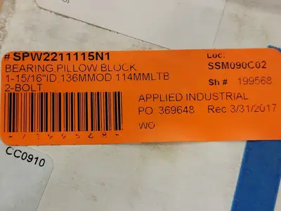 Pillow Block Bearing 1-15/16" Bore, SPW2211-115N1