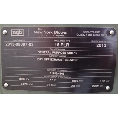 New | in-Stock NEW YORK BLOWER 15 PLR Centrifugal Fans West Virginia US | JM Industrial #1269564