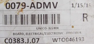 USED UNICO 322404 CIRCUIT BOARD 0079-ADMV C0383.J.07