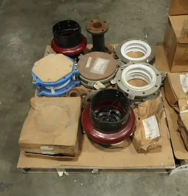 2 PALLETS OF ASSORTED COUPLINGS, EXPANSION JOINTS, REXNORD, TB WOODS, GOULDS