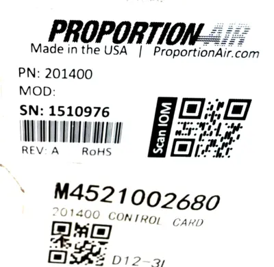 NEW PROPORTION-AIR 201400 PRESSURE REGULATOR VALVE REV. A 201400