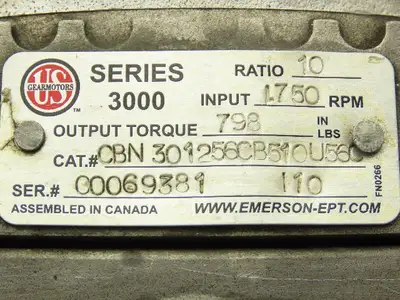 US Motors CBN301256CB510U56C Inline Helical Gearbox 10:1 Reducer 175rpm 56C