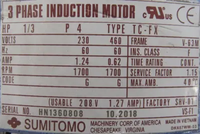 NEW SUMITOMO CNHM03-6075YB-6 GEAR MOTOR 6:1 230/460V CNHM036075YB6