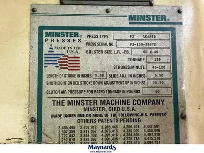 1995 MINSTER P2-150-Geared Straight Side Mechanical Stamping Presses | Rygate LLC (1)