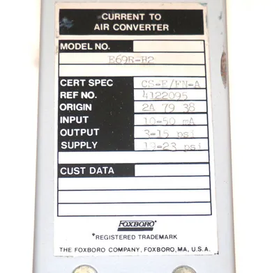 NEW FOXBORO E69R-H2 CURRENT TO AIR CONVERTER E69RH2