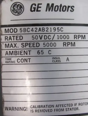 USED GE MOTORS 5BC42AB2195C DC TACHOMETER 50VDC