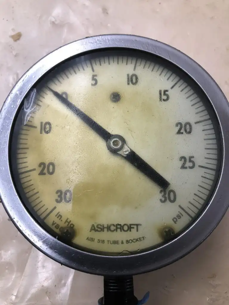 Ashcroft Q-586 316SS 5″ Air Pressure Gauge 0-30PSI 0-30in Hg Vac.