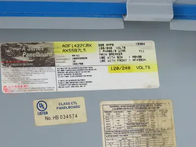 GE AQF1422CBX Panelboard 42 Space 120/240V 1Ph 225A 3 Wire 225A Main Breaker