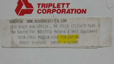 Triplett / RS Electronics 430G EA0-86 0-625 VAC Panel Meter Used