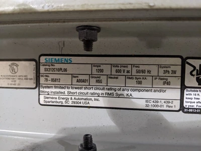 Siemens 1200 Amp Bus Duct  SX312C10PL06 5’ section