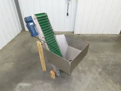 Stainless Hopper Small Parts Feeder Floorbin Elevator 8"x 40"H Conveyor 220V 1PH