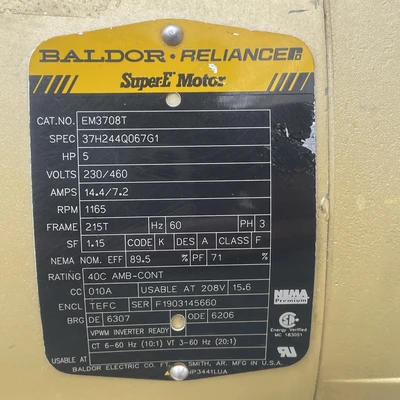 Used Baldor EM3708T A.C. Motors California US | Davliegogo LLC #1729235