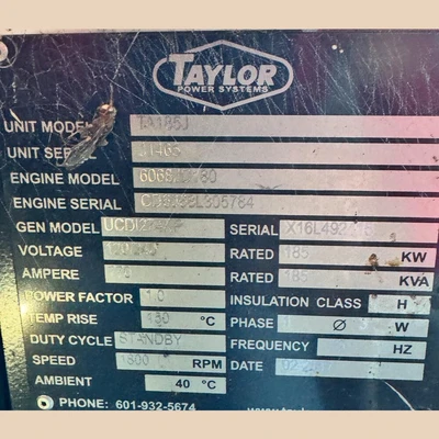 USED 2017 TAYLOR POWER SYSTEMS TA185J
