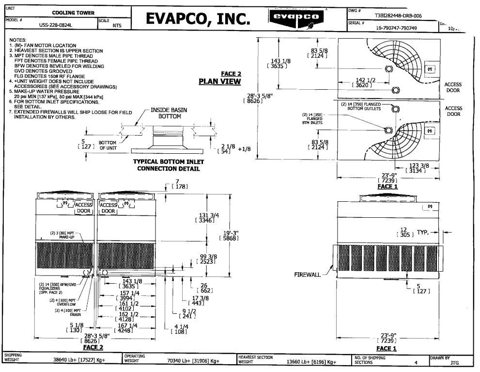 Evapco Cooling Tower, model USS2280824L, s/n 16790748, closed ci