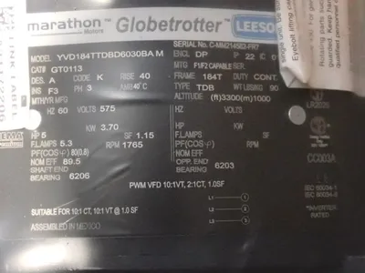 Used MARATHON MOTORS 184TTDBD6030 Motors (misc) Ohio US | HGR 24 #912643