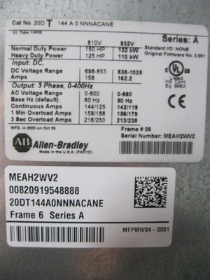 USED Allen-Bradley 20D-T144A0NNNACANE