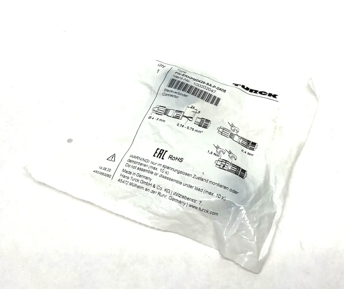 NEW TURCK FIELD WIREABLE CONNECTOR FEMALE STRAIGHT 100002047