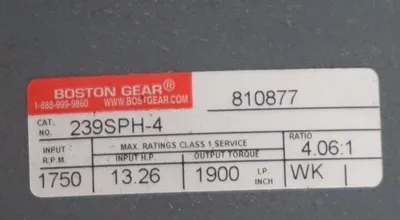 NEW BOSTON GEAR 239SPH-4 GEAR REDUCER RPM 1750, HP 13.26, 239SPH4