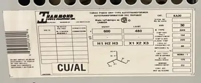 30 KVA - 600V to 480V 3 Phase Auto-transformer