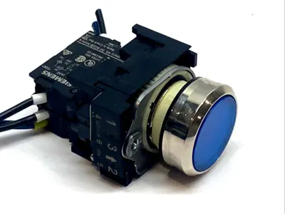 USED SIEMENS BLUE 22MM ILLUMINATED PUSHBUTTON 1NO/1NC 120V