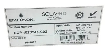 NEW EMERSON SOLA SCP102D24X-C02 POWER SUPPLY SCP102D24XC02