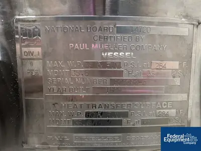 USED Paul Mueller 150 Liter Mueller Reactor, 316L S/S, 35/60#