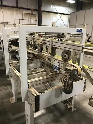 2 INCH WIDE x 6 FT LONG SMALL BELT FEED CONVEYOR WITH ADJUSTABLE GUIDE & 5-ROLLER HOLD DOWN SYSTEM