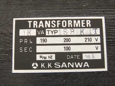 K.K Sanwa TYP1SB1K21T Industrial Transformer PRI 200-210V SEC 100V