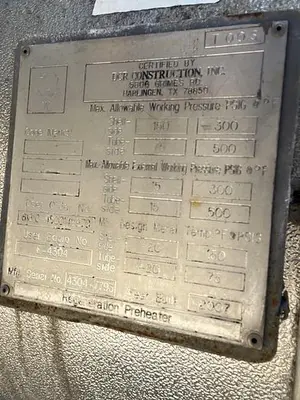 USED 2007 DCR CONSTRUCTION, INC. SHELL & TUBE HEAT EXCHANGER