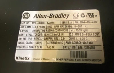 ALLEN BRADLEY 7.25HP SERVO MOTOR