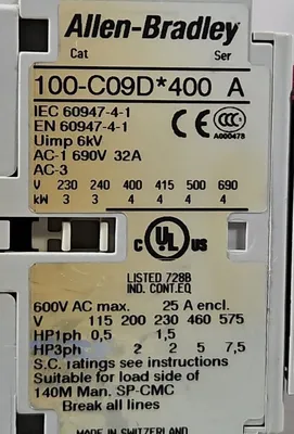 Allen-Bradley 100S-C09DJ404C Ser A (Complete Devic) Safety Contactor. 4E-17