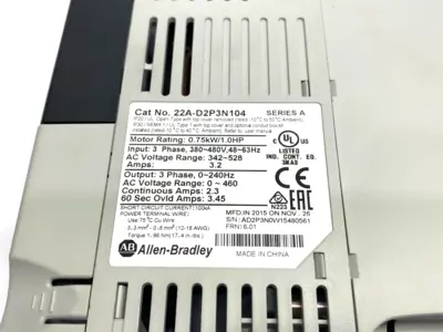 USED ALLEN-BRADLEY SER. A POWERFLEX 4 AC DRIVE 0.75KW 1HP