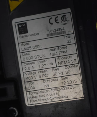 2013 R&M LM05 050 Hoists | Mohawk Machinery (2)