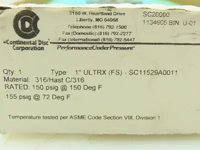 New | in-Stock CONTINENTAL DISC CORP. _UNKNOWN_ Miscellaneous MRO | Arrow Industrial #659340