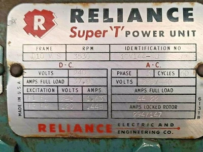 USED Reliance Electric Power Unit Motor