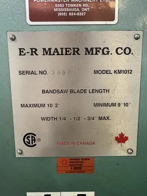 Used E-R MAIER KM1012 Vertical Band Saws Ontario CA | Trader Machinery Inc #1455779