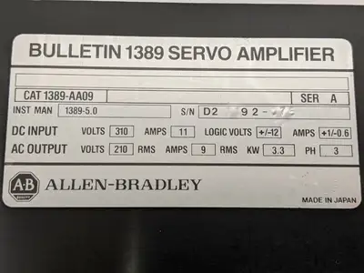 USED ALLEN-BRADLEY BULLETIN 1389 SERVO AMPLIFIER