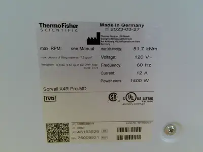 Themo Sorvall X4R Pro-MD Refrigerated Centrifuge w/TX-1000 Rotor (2023)