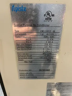 Used APISTE ENC-1652L-UL HVAC Parts and Equipment | Surplus Asset Holdings #1188201
