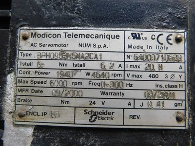 Schneider Electric BPH0953N5MA2CA1 Modicon Telemecanique AC Servomotor Used
