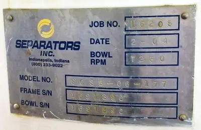 Westfalia SC 35-06-177 Hydrostop clarifier centrifuge, 316SS.