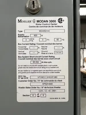 Modan 3000 VFD MCC, 600V, 3-Ph, 1200A, 6 Sections