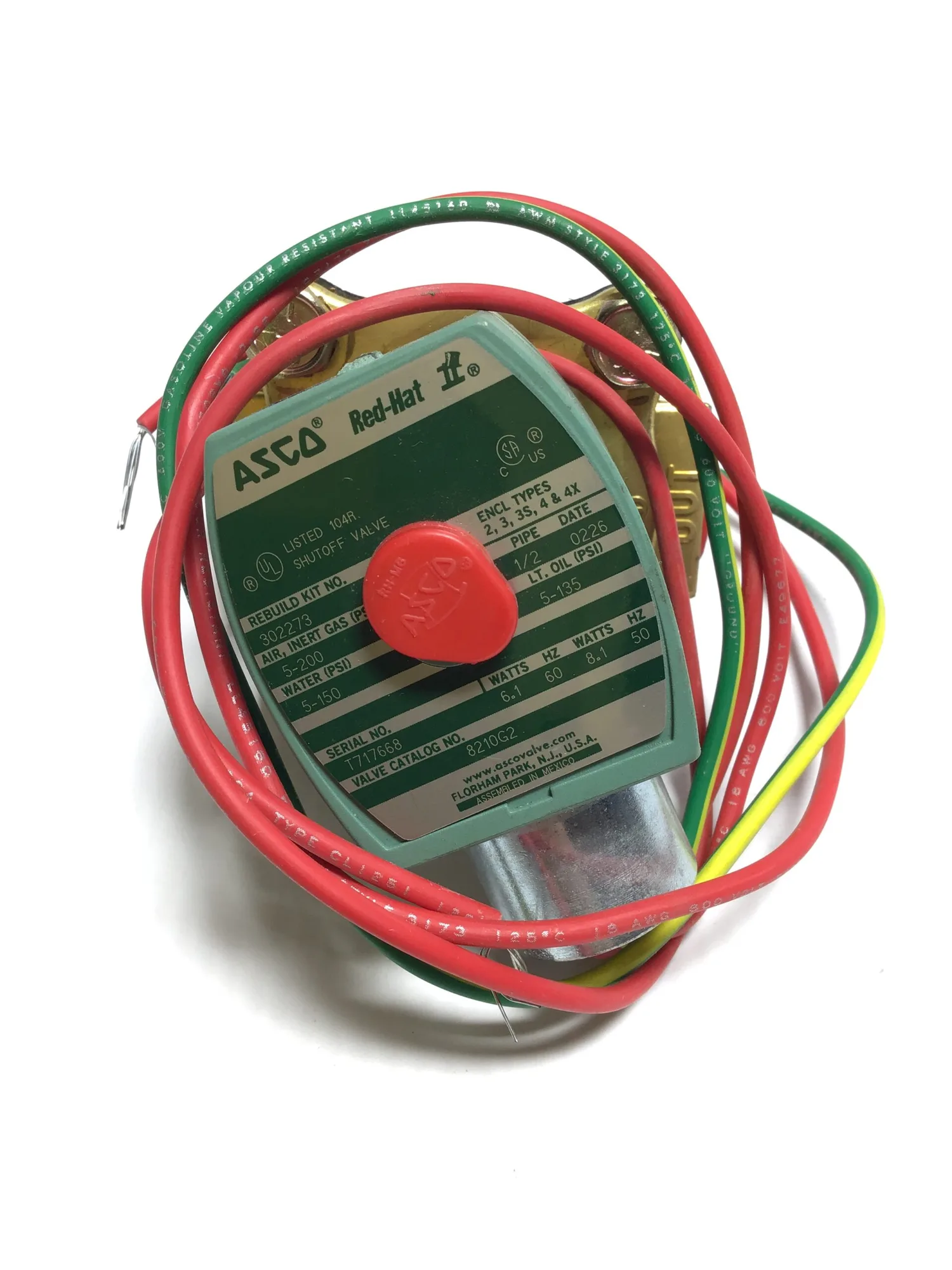 ASCO 8210G2 Red Hat Solenoid Valve 1/2″ NPT 6.1/8.1W 50/60Hz 5-150 Water PSI