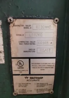 2007 Wastequip 60” Vertical Baler (In Miami)