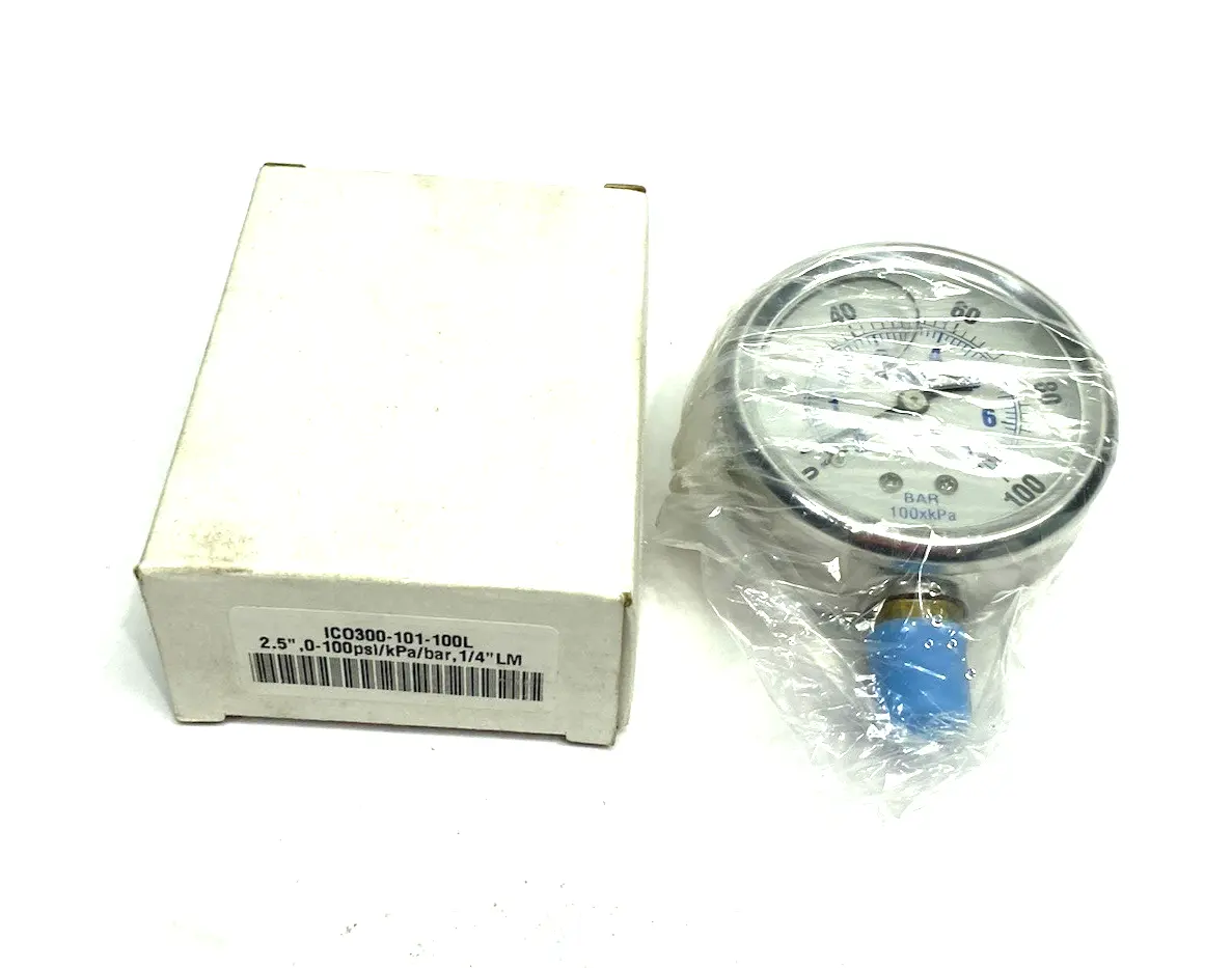 ICO300-101-100L | Spray Systems  Pressure Gauge 2.5" Face 0-100psi, 1/4" LM - New – Open box
