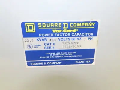 Square D PFC4022F Var-Gard Power Factor Capacitor Unit 3-Pole 22.5 KVAR 480V 3PH