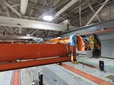 Cleveland Tramrail P&H 15 Ton Double Girder Underhung Bridge Crane 44' 6" Span