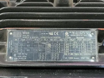 15 hp, 230/460 Volts, 3520 RPM, 254TC, Electric Motor